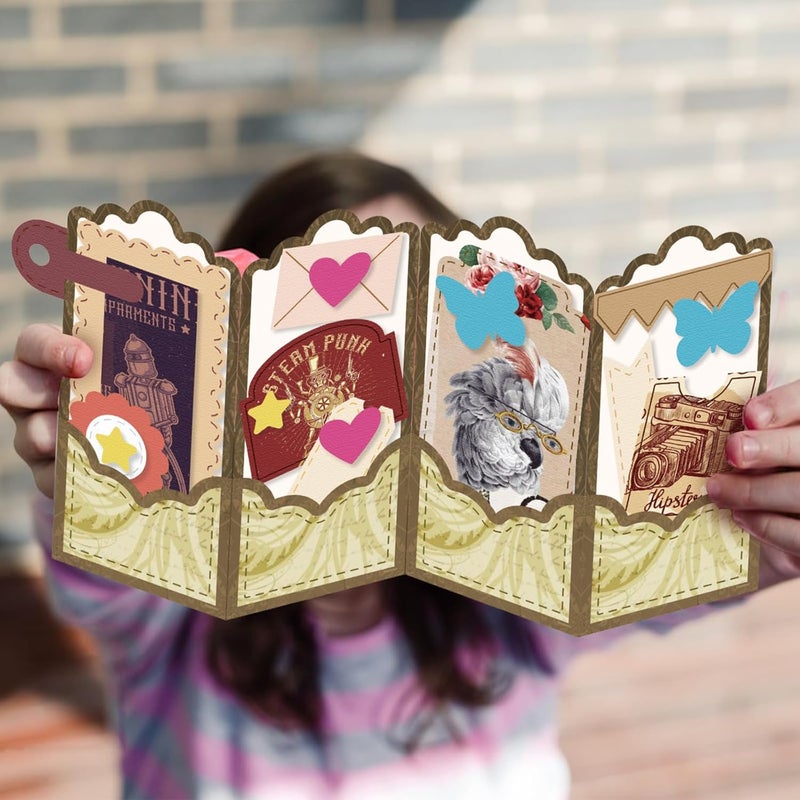 twinklemon 2PCS Folding Greeting Card Cutting Dies Metal Die Cuts for Card Making Label Embossing Template Dies Folding Frame Background Die Cuts Paper Craft DIY Template for Birthday Album Gift Decor - Image 5